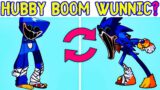 Huggy Wuggy + Pibby Boom Sonic = Hubby Boom Wunnic FNF Swap Characters Friday Night Funkin Swap Hero